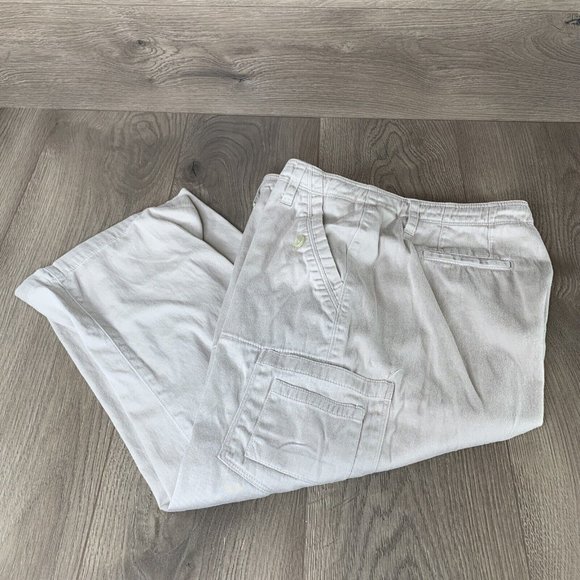 Larry Levine Womens 14 Tan Capri Pants Zip & Hook Drawstring Waist Button Pocket - Picture 2 of 10